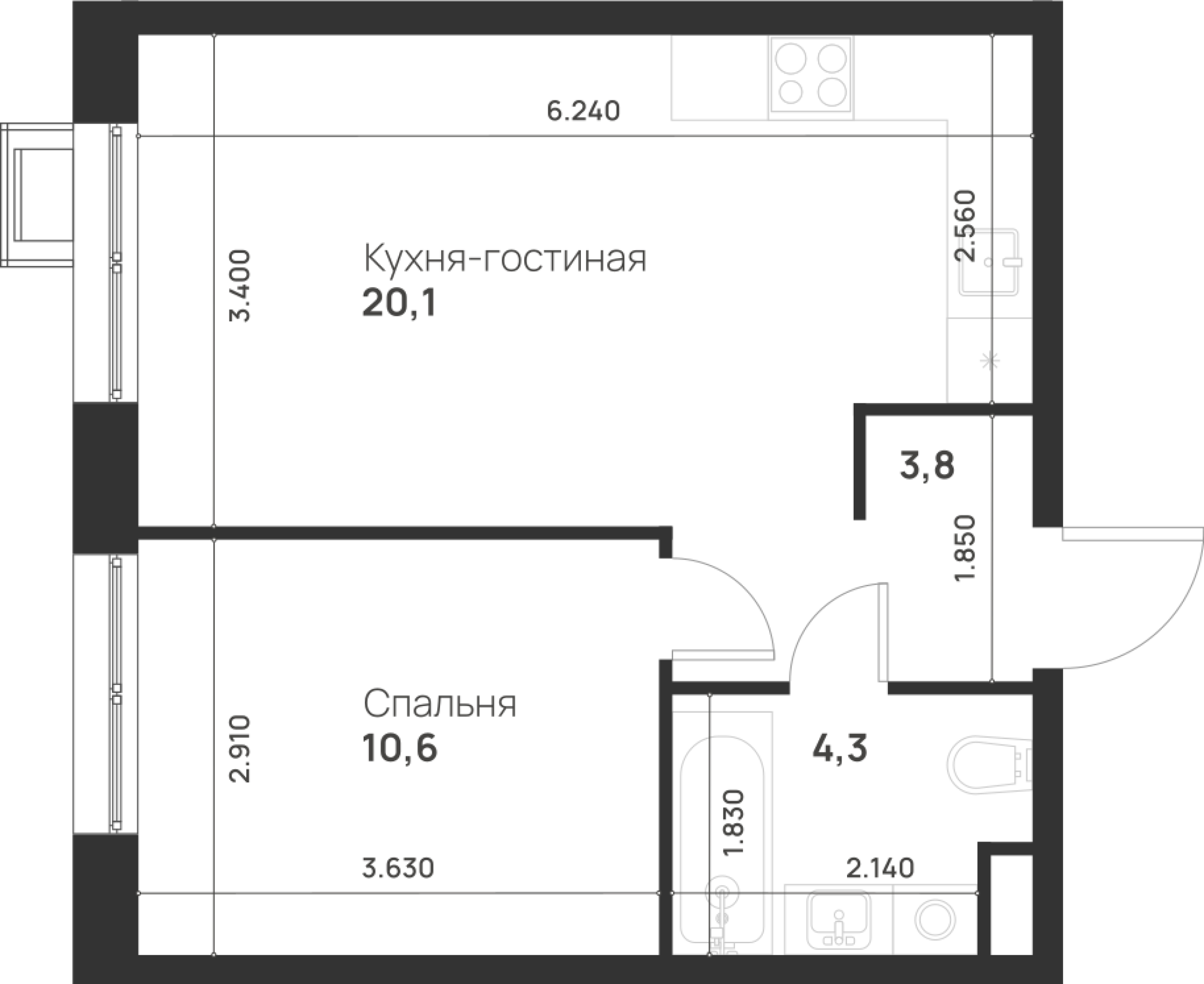 1-комнатная 38 м2 в ЖК Foreville корпус null этаж 8