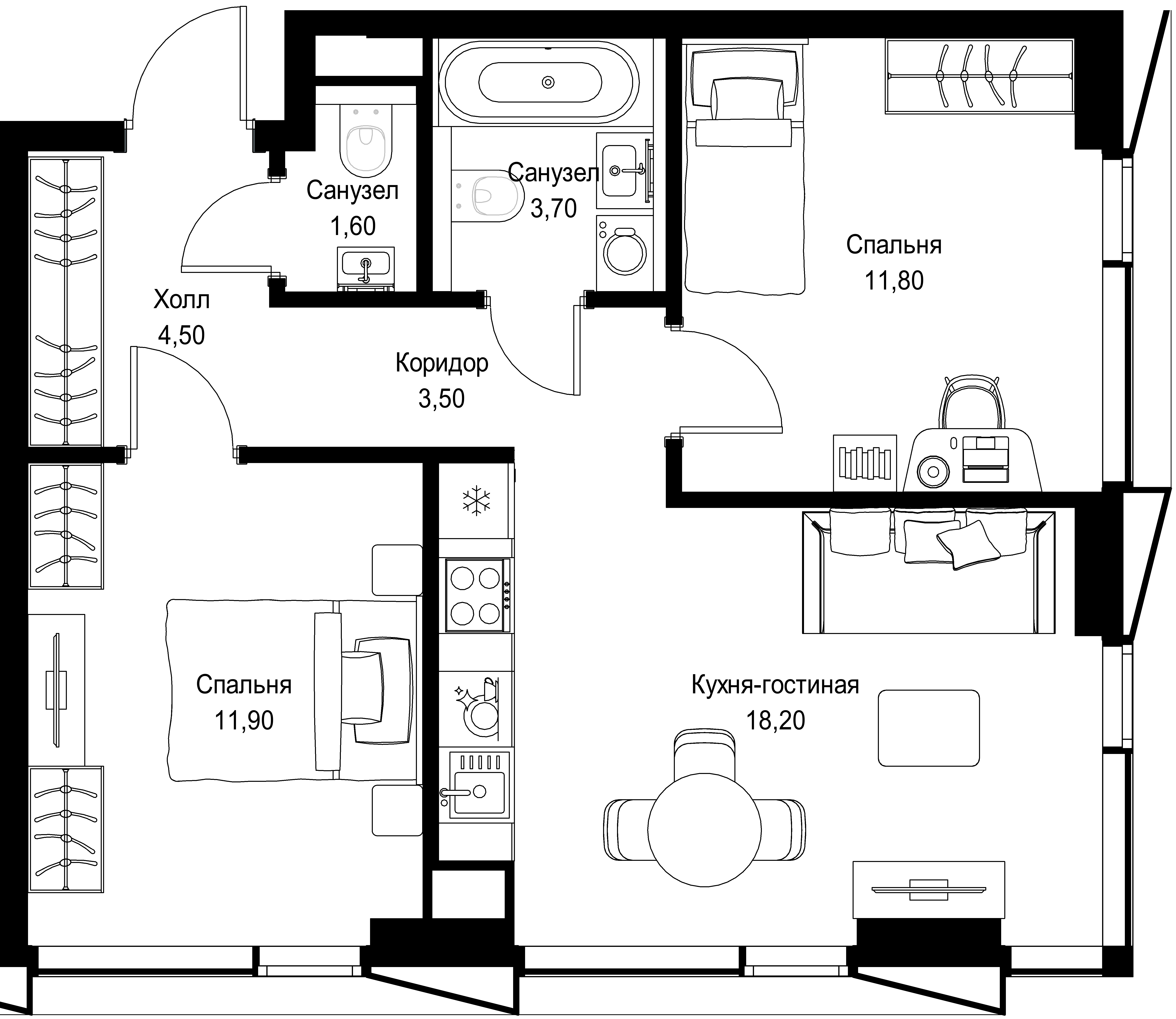 2-комнатная 55 м2 в ЖК СИТИДЗЕН корпус null этаж 6