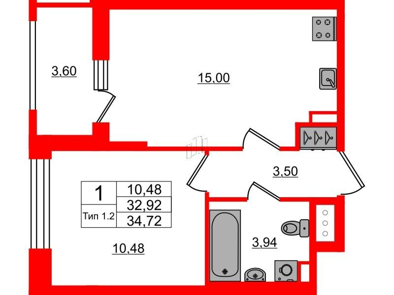 1-комнатная 32 м2 в ЖК Setl Ривьера корпус null этаж 3