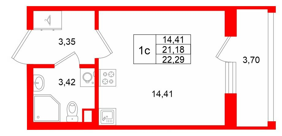 Студия 21 м2 в ЖК Univer City корпус null этаж 2