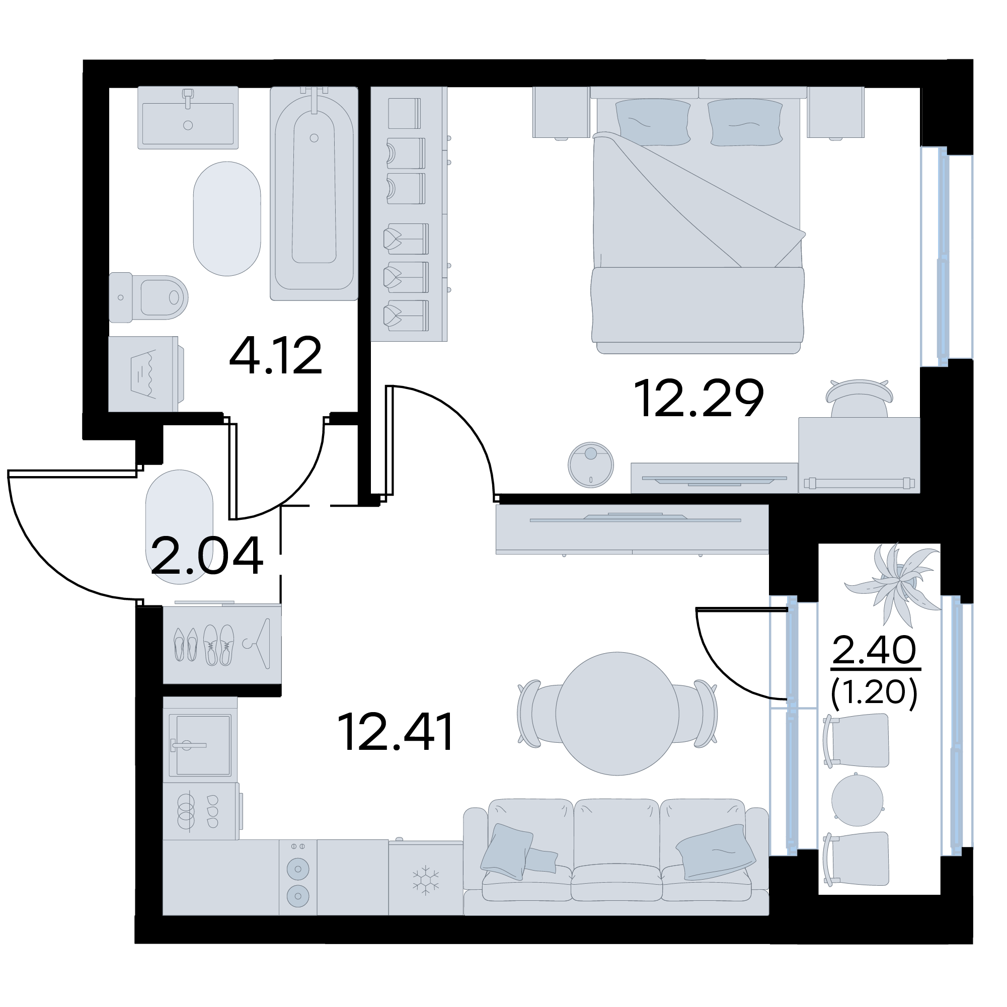 1-комнатная 32 м2 в ЖК GloraX Октябрьский корпус null этаж 13
