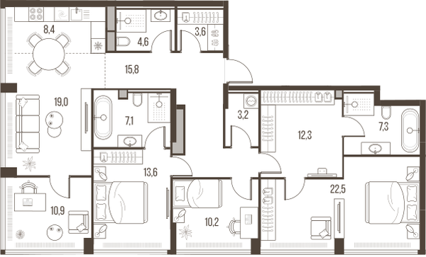 5-комнатная 138 м2 в ЖК High Life корпус null этаж 39