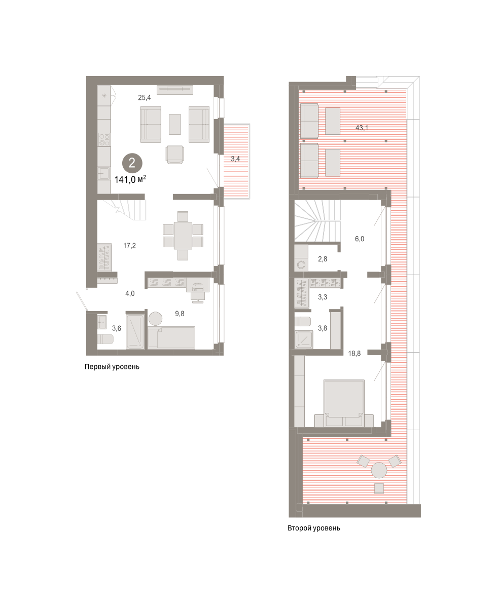 2-комнатная 140 м2 в ЖК Квартал Нефть корпус null этаж 7