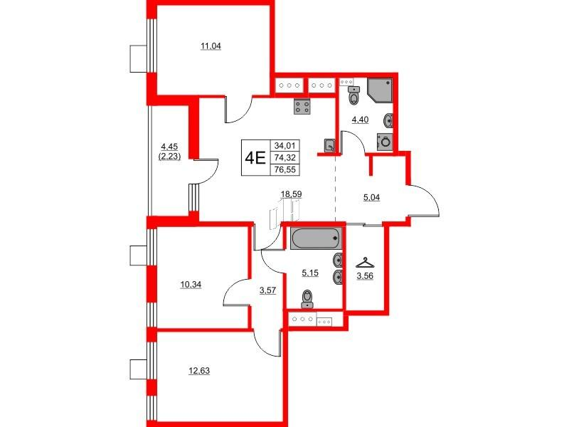 3-комнатная 76 м2 в ЖК Respect корпус null этаж 5