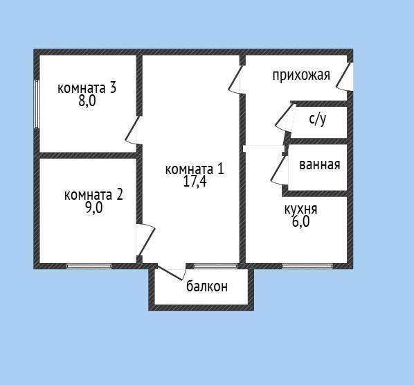 3-комнатная 47.9 м2 в ЖК undefined корпус null этаж 2