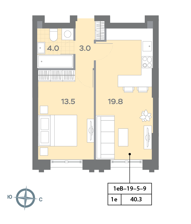 1-комнатная 40 м2 в ЖК Дмитровское небо корпус null этаж 8