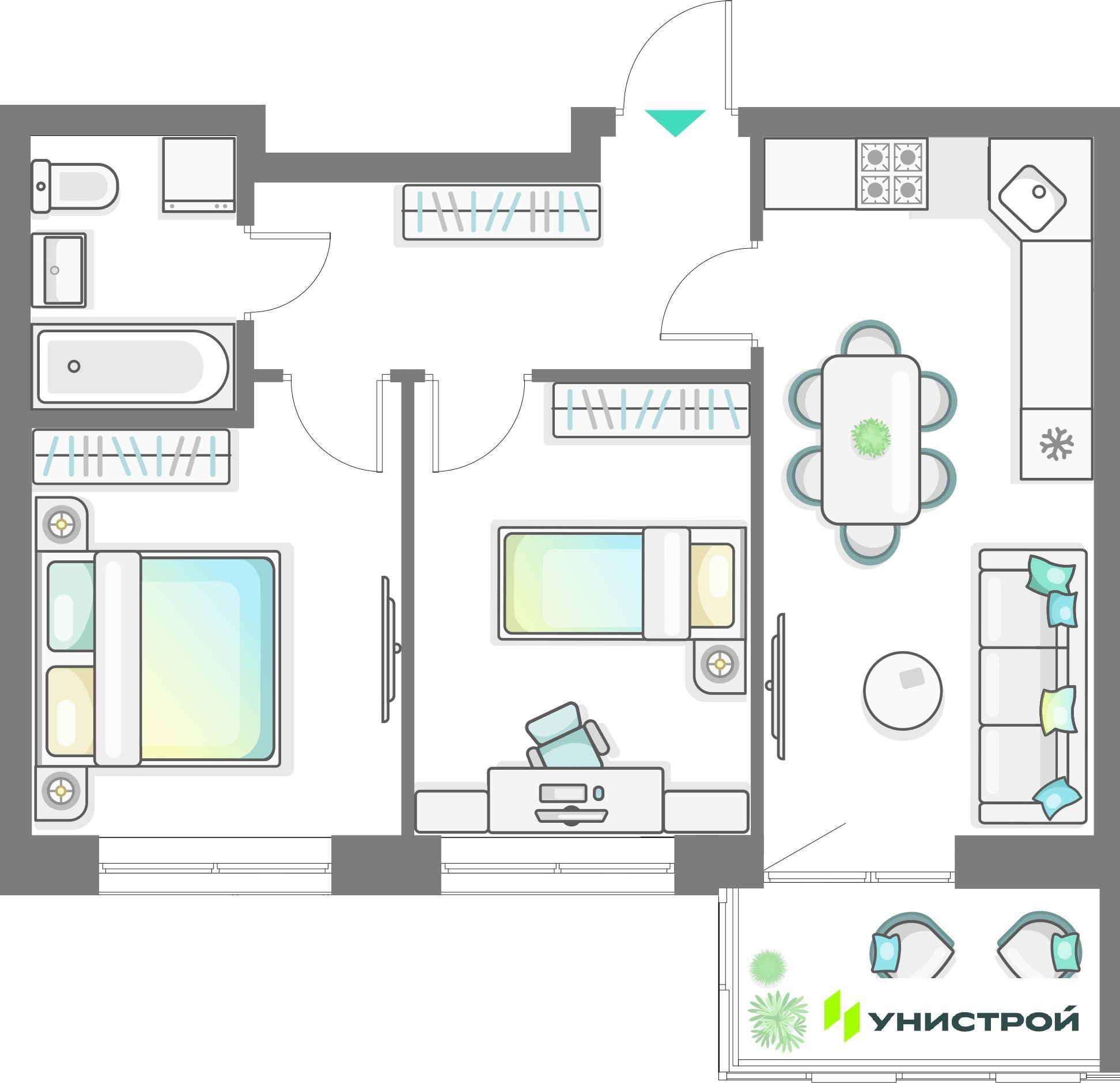 2-комнатная 51 м2 в ЖК Лето корпус null этаж 6