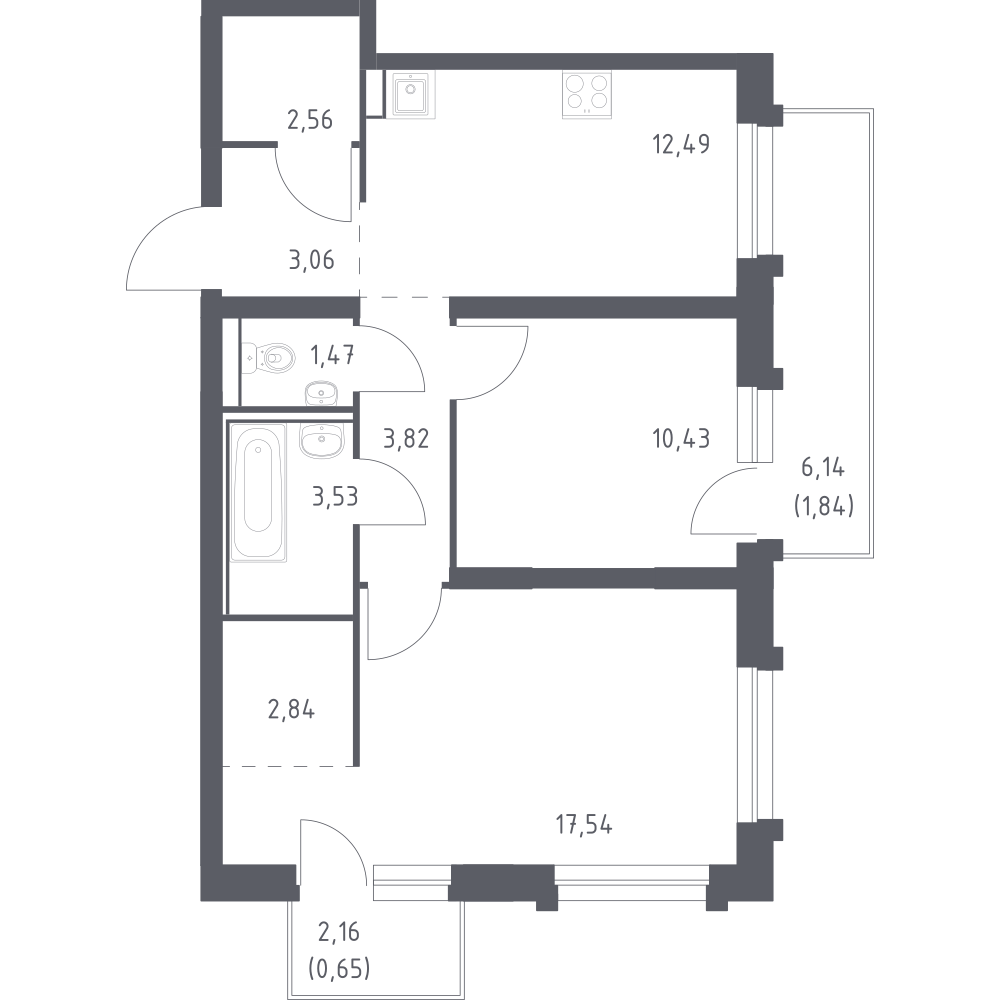 2-комнатная 62 м2 в ЖК Рябиновая Роща корпус null этаж 8