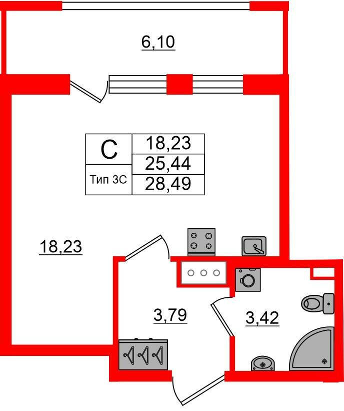 Студия 25 м2 в ЖК Сэтл Ривьера корпус null этаж 7