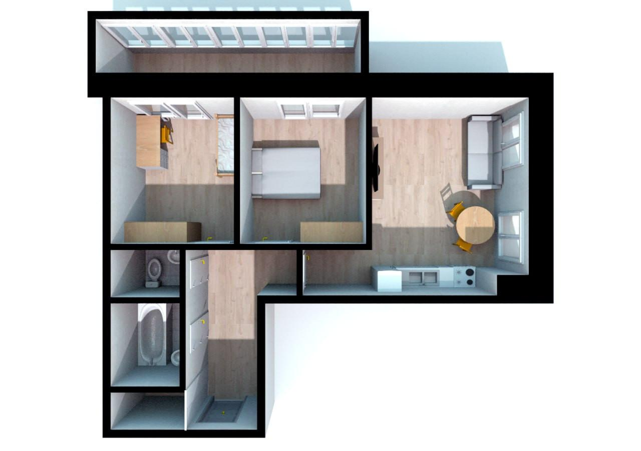 3-комнатная 58.6 м2 в ЖК undefined корпус null этаж 7