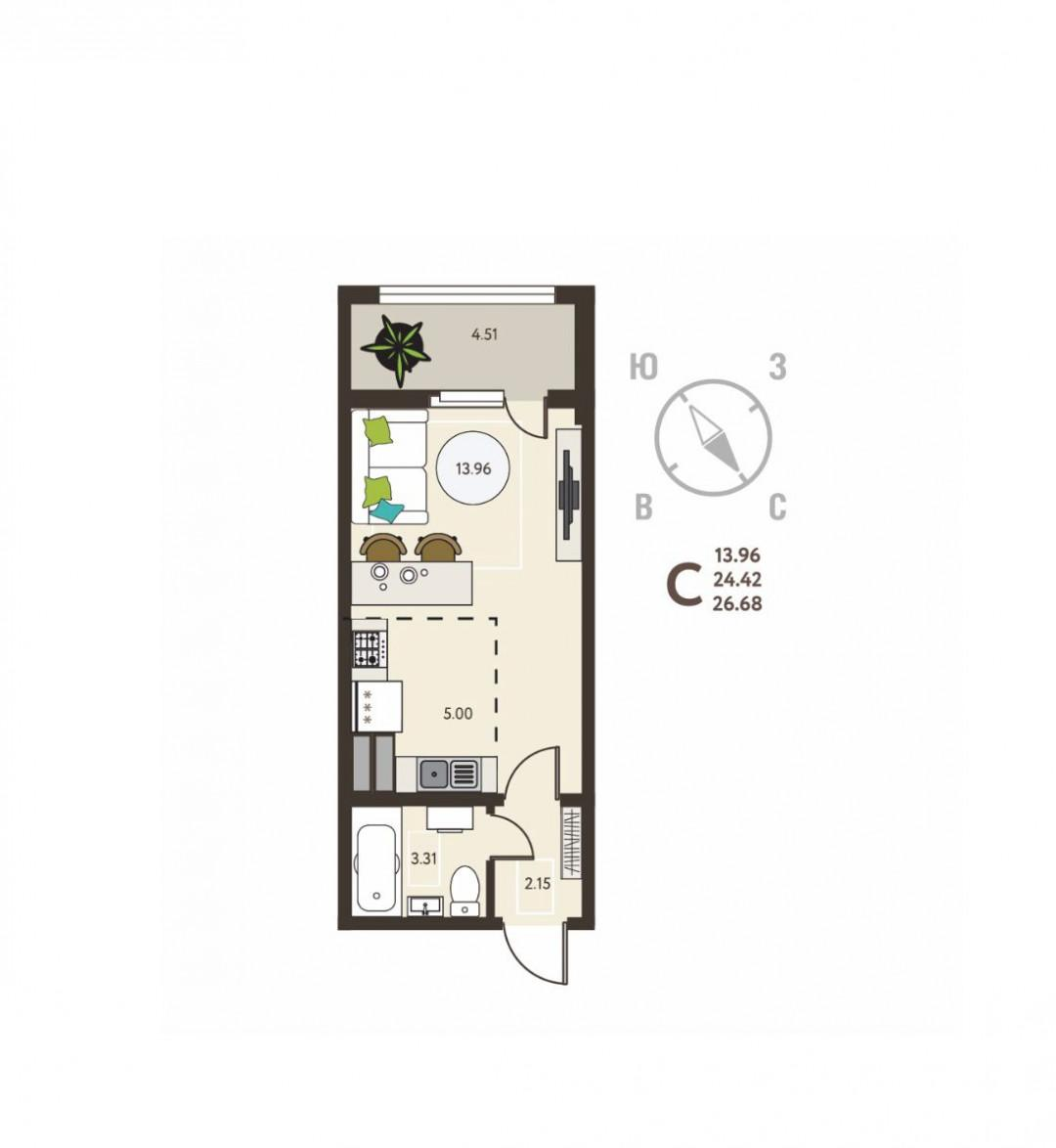 Студия 26.7 м2 в ЖК undefined корпус null этаж 16