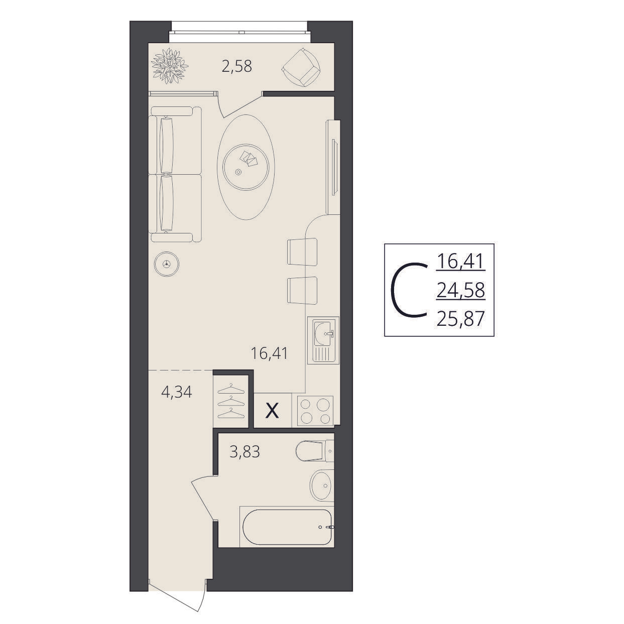 Студия 25 м2 в ЖК Берег Волги корпус null этаж 12