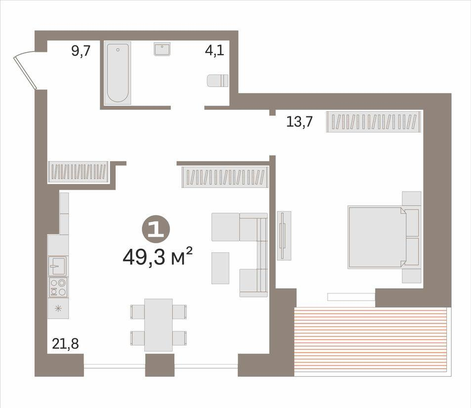 1-комнатная 49.3 м2 в ЖК undefined корпус null этаж 11