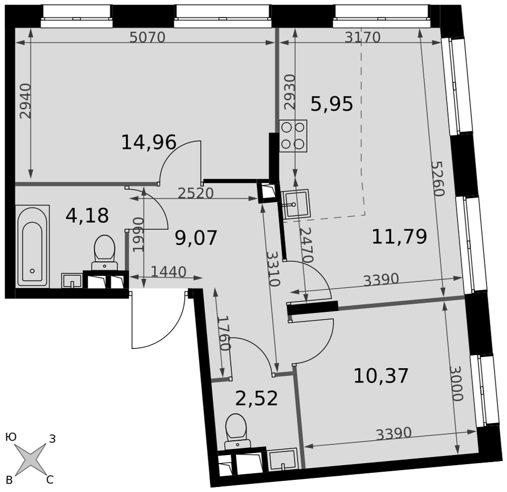3-комнатная 58 м2 в ЖК Движение. Говорово корпус null этаж 10