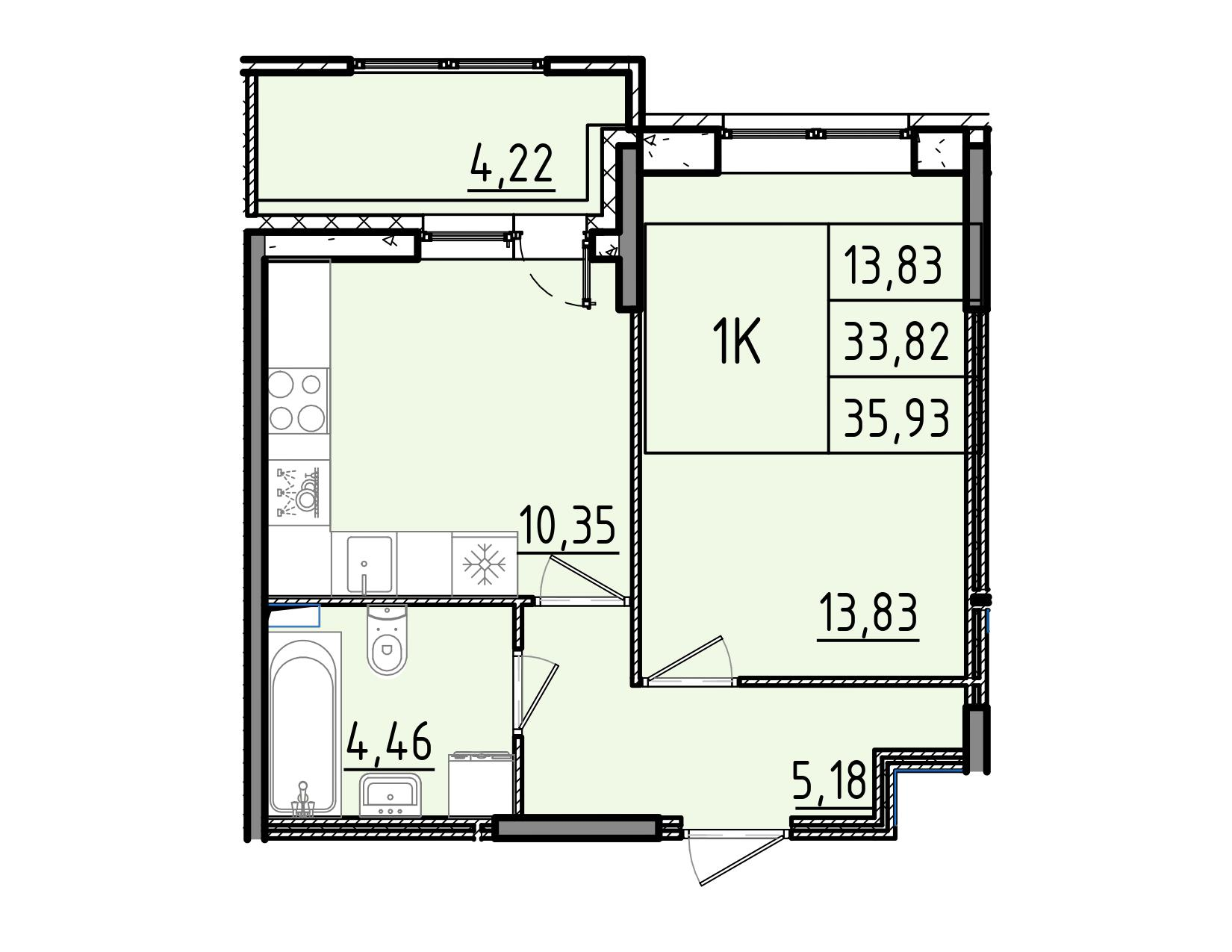 1-комнатная 35 м2 в ЖК Аквилон RekaPark корпус null этаж 1