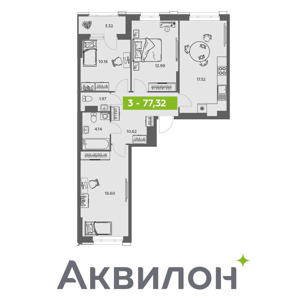 Студия 77 м2 в ЖК Аквилон АКВАРТАЛ корпус null этаж 4