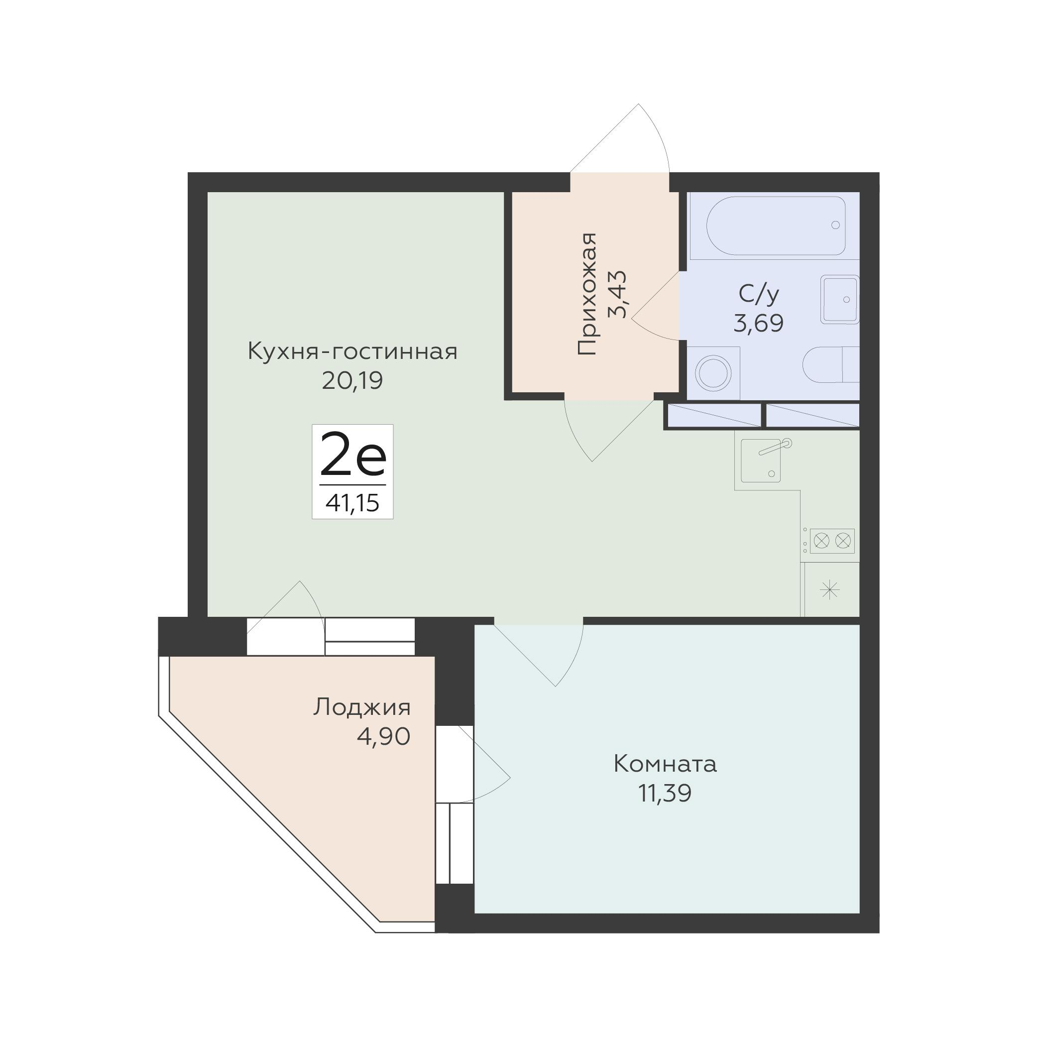 2-комнатная 41 м2 в ЖК Flora корпус null этаж 8