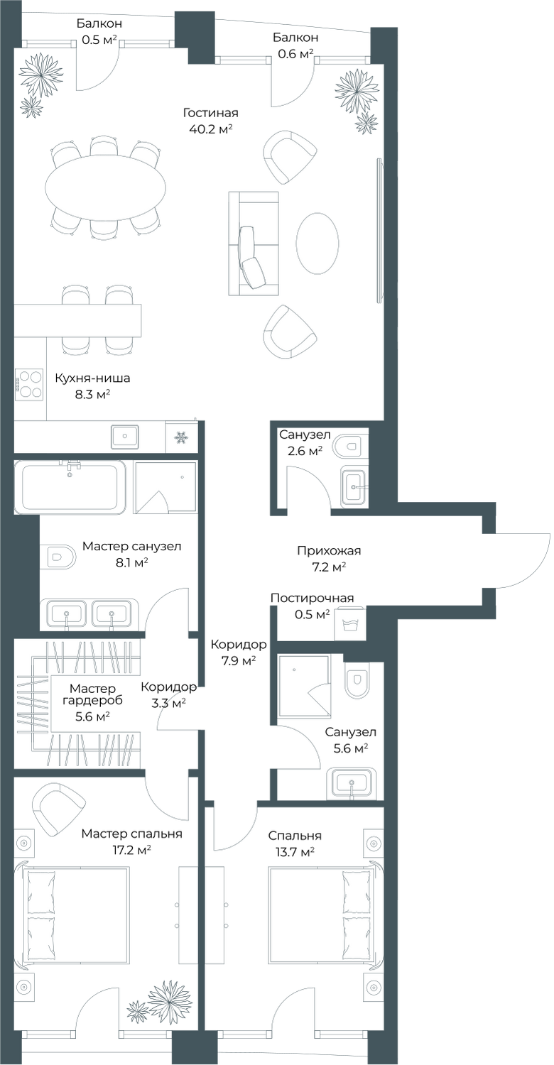 2-комнатная 122 м2 в ЖК Opus корпус null этаж 3