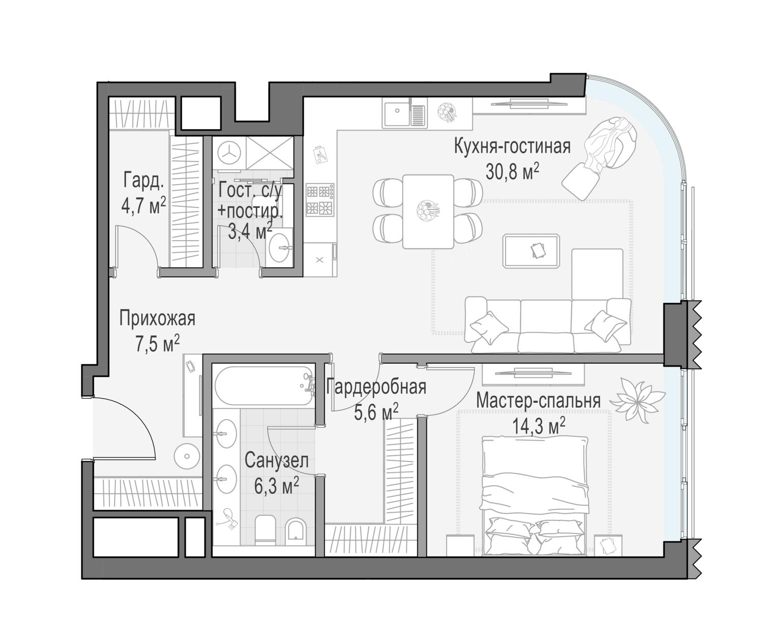 1-комнатная 74 м2 в ЖК Дом «Лаврушинский» корпус null этаж 10