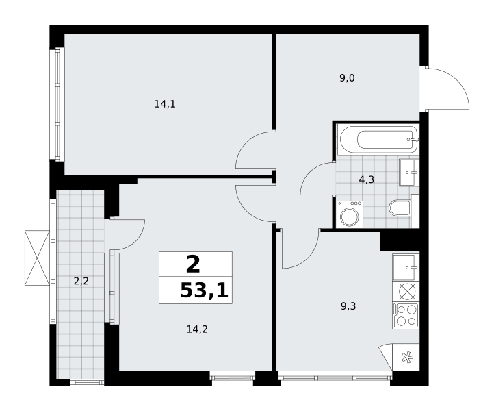 2-комнатная 53 м2 в ЖК Бунинские кварталы корпус null этаж 18