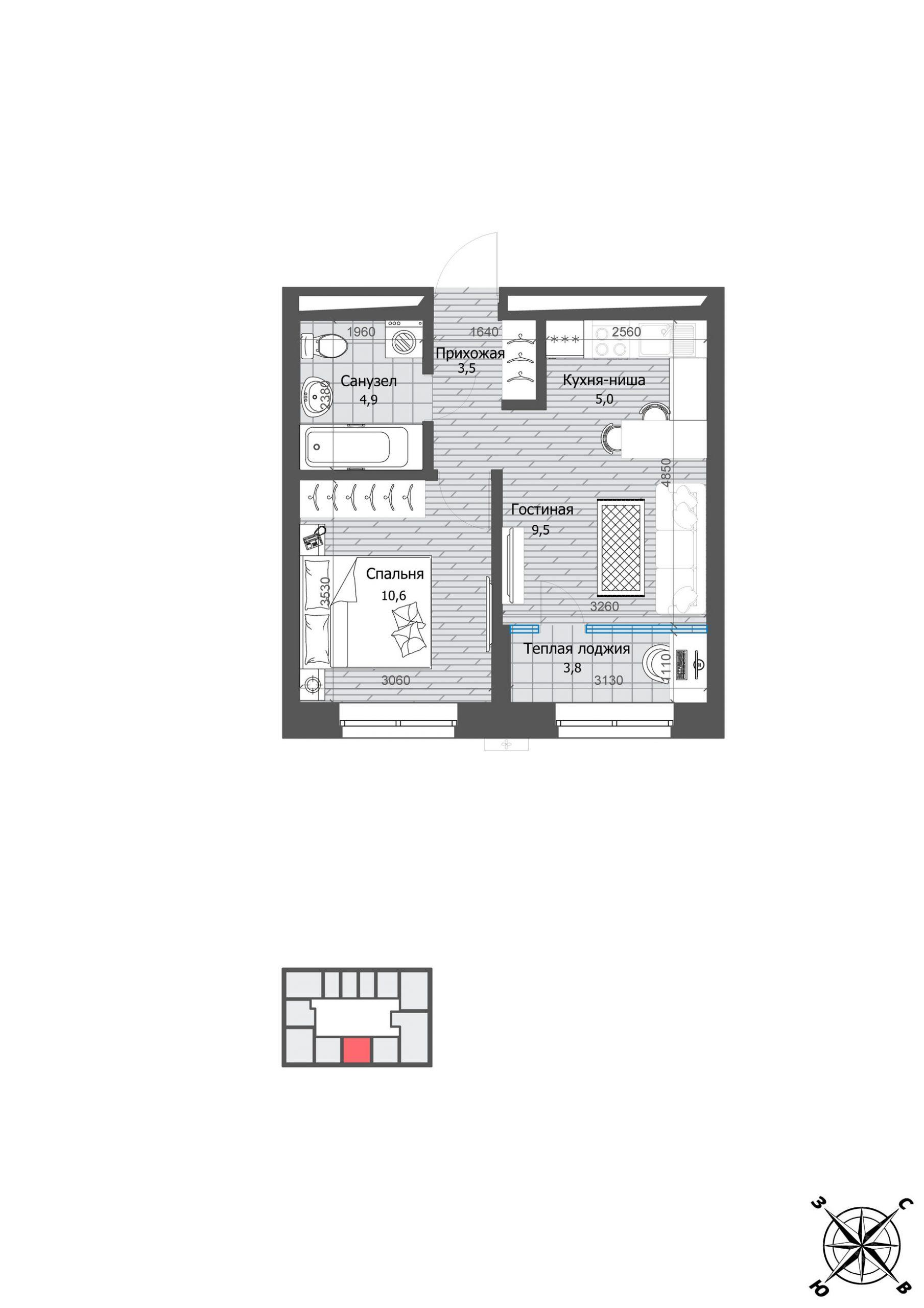 1-комнатная 36 м2 в ЖК Эдельвейс корпус null этаж 13