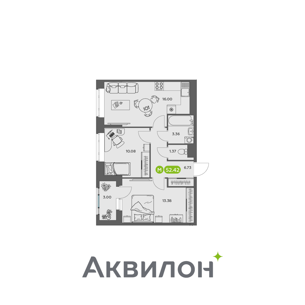 Студия 52 м2 в ЖК Аквилон АКВАРТАЛ корпус null этаж 12