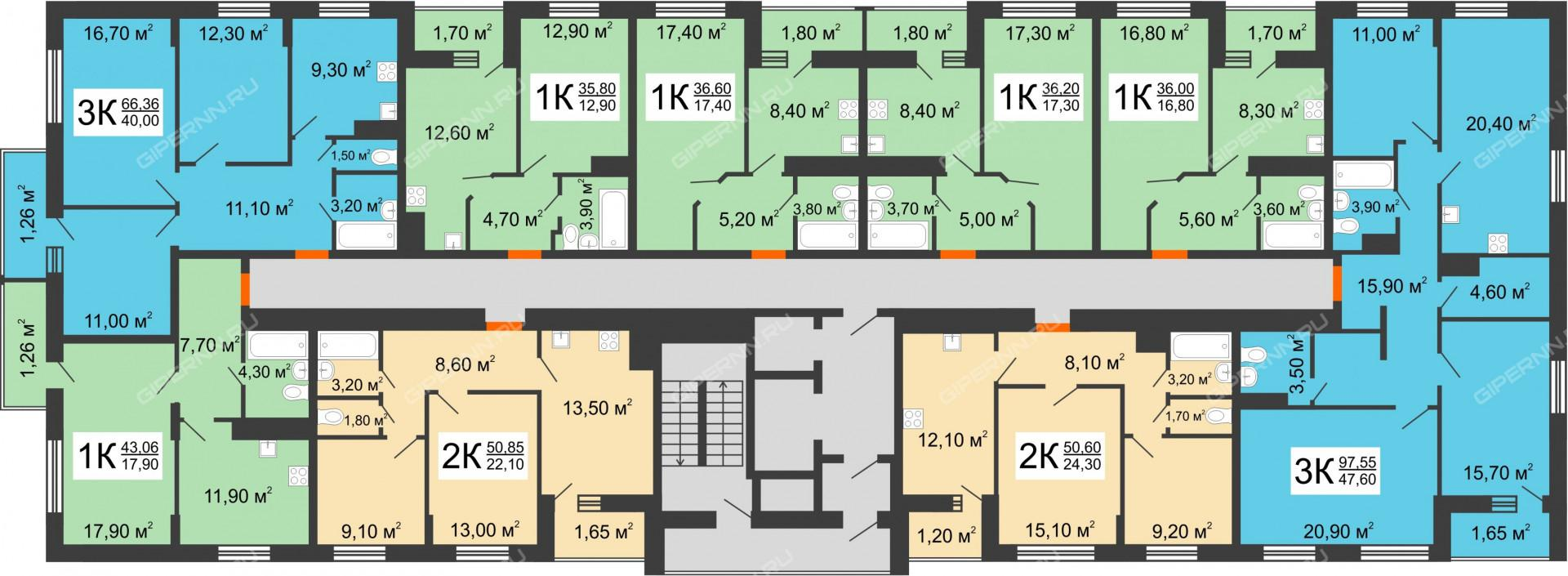 2-комнатная 50.9 м2 в ЖК undefined корпус null этаж 14