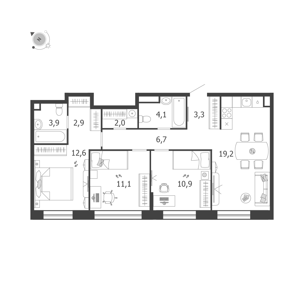3-комнатная 76 м2 в ЖК Shagal корпус null этаж 10