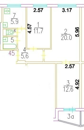 3-комнатная 58.8 м2 в ЖК undefined корпус null этаж 3