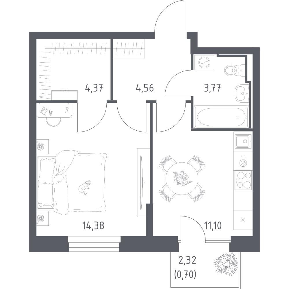 1-комнатная 38 м2 в ЖК Manzara Towers корпус null этаж 10