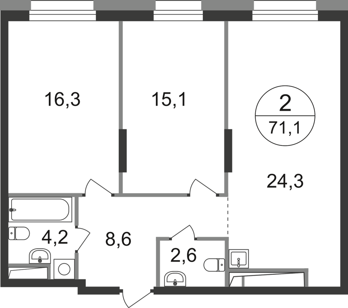 2-комнатная 71 м2 в ЖК Первый Московский корпус null этаж 3