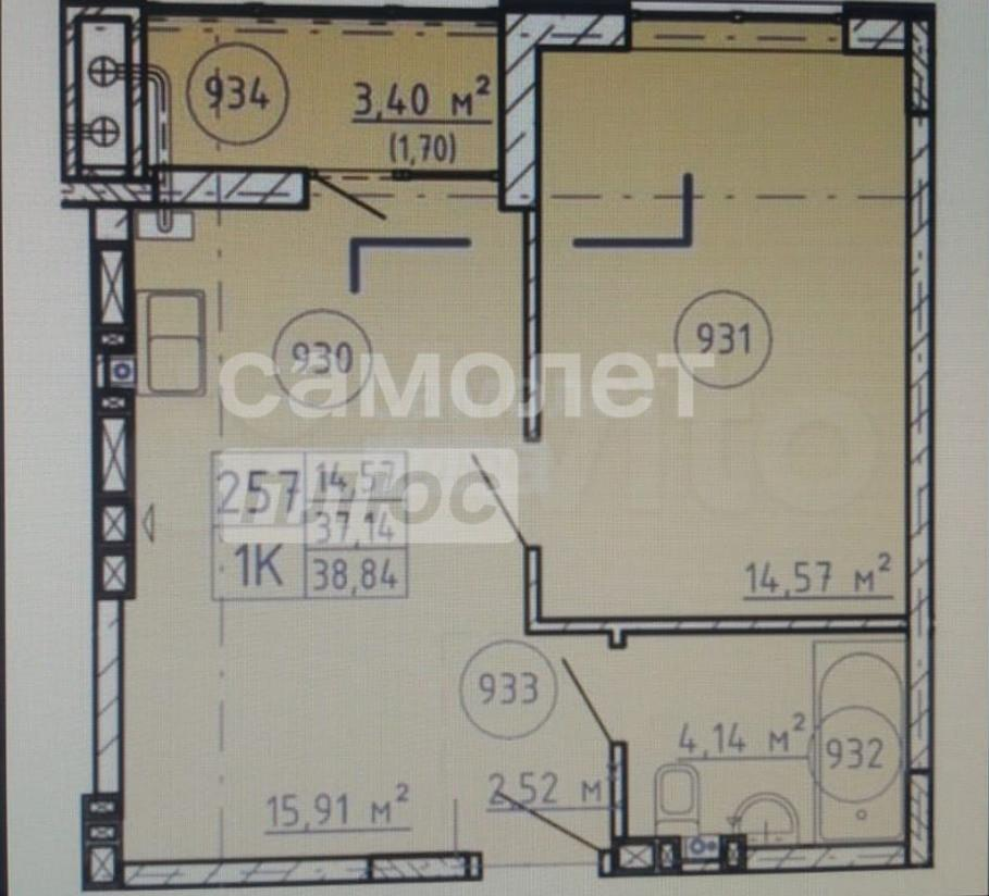 1-комнатная 38 м2 в ЖК undefined корпус null этаж 4