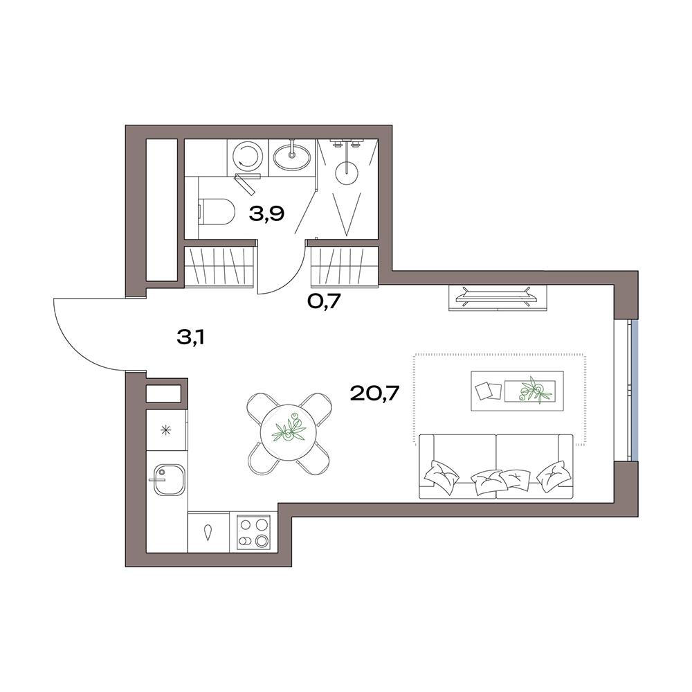 Студия 28 м2 в ЖК Акценты корпус null этаж 13