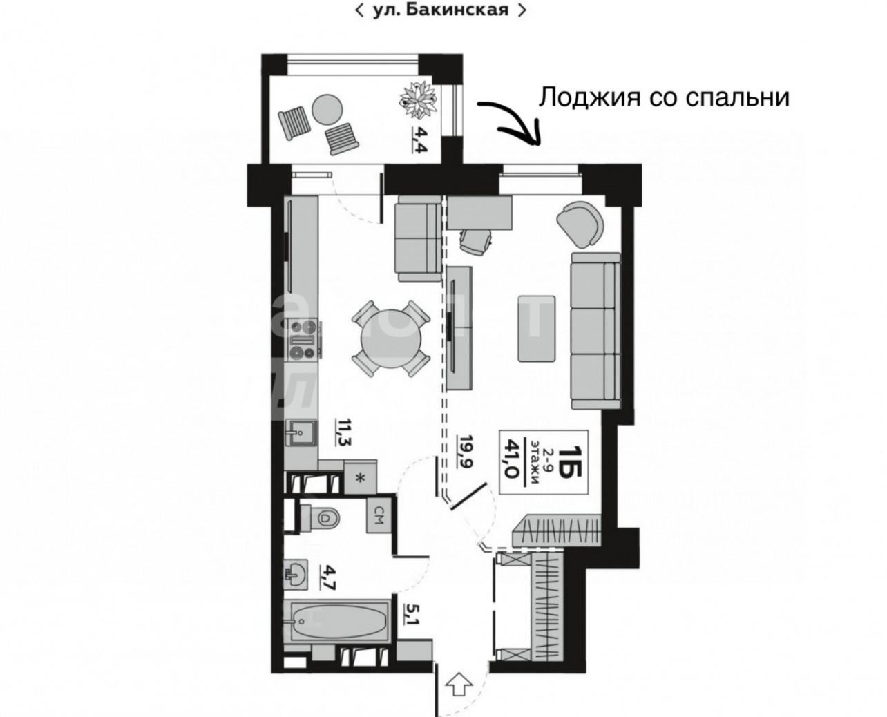 1-комнатная 42.4 м2 в ЖК undefined корпус null этаж 5