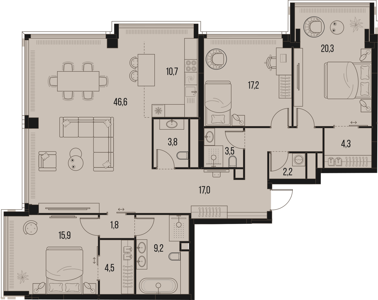 4-комнатная 157 м2 в ЖК High Life корпус null этаж 43