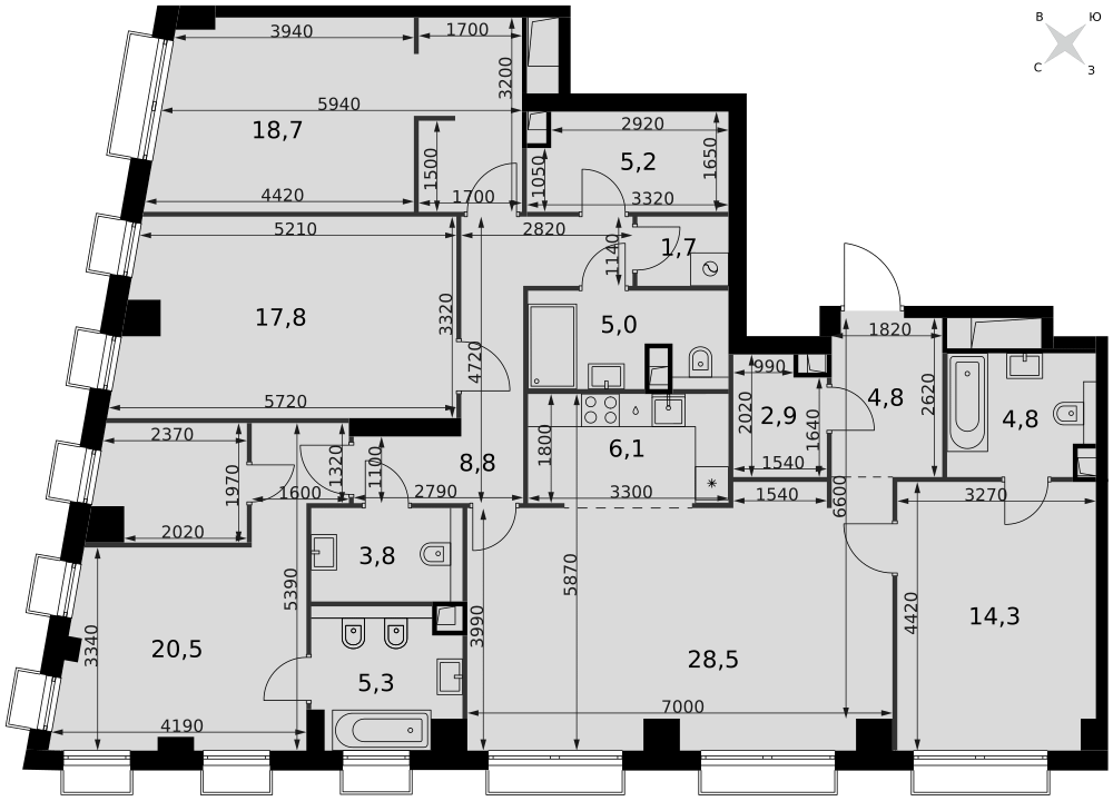 5-комнатная 148 м2 в ЖК Сидней Сити корпус null этаж 36