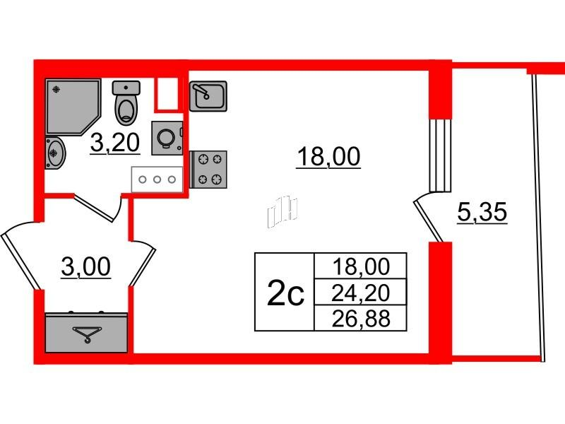 Студия 24 м2 в ЖК Бионика Заповедная корпус null этаж 6