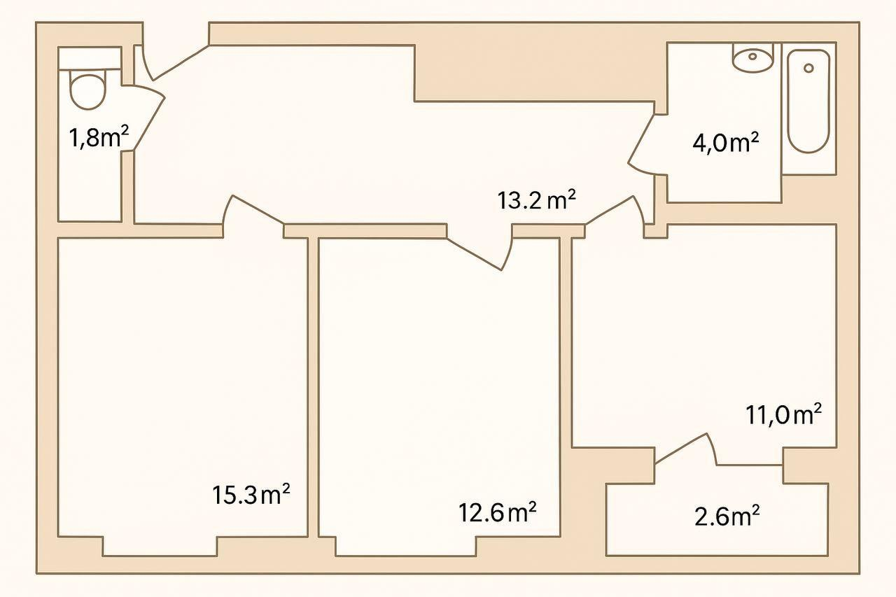 2-комнатная 58.8 м2 в ЖК undefined корпус null этаж 3