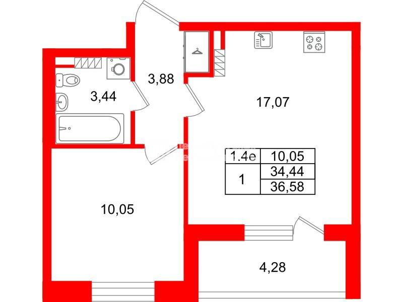 1-комнатная 34 м2 в ЖК Парадный ансамбль корпус null этаж 5