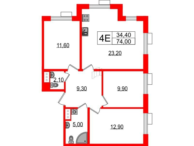 3-комнатная 74 м2 в ЖК Парусная 1 корпус null этаж 11