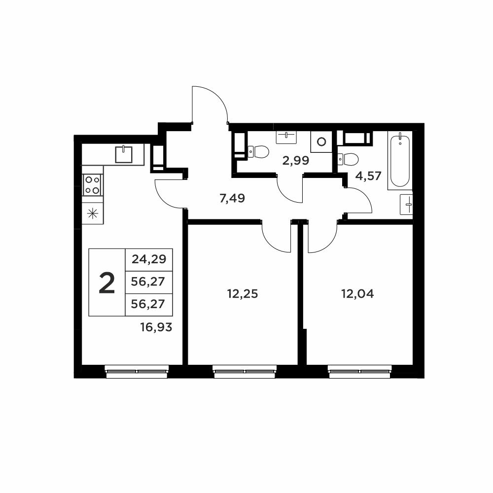 2-комнатная 56 м2 в ЖК Соседи корпус null этаж 1