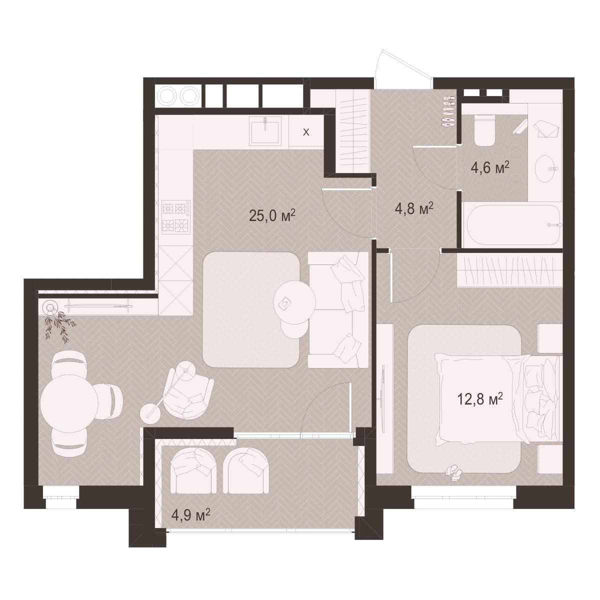 1-комнатная 52 м2 в ЖК Окская стрелка корпус null этаж 6