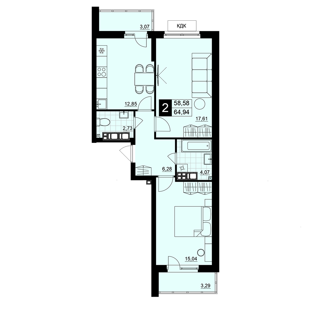 2-комнатная 61 м2 в ЖК Макрорайон Амград корпус null этаж 10