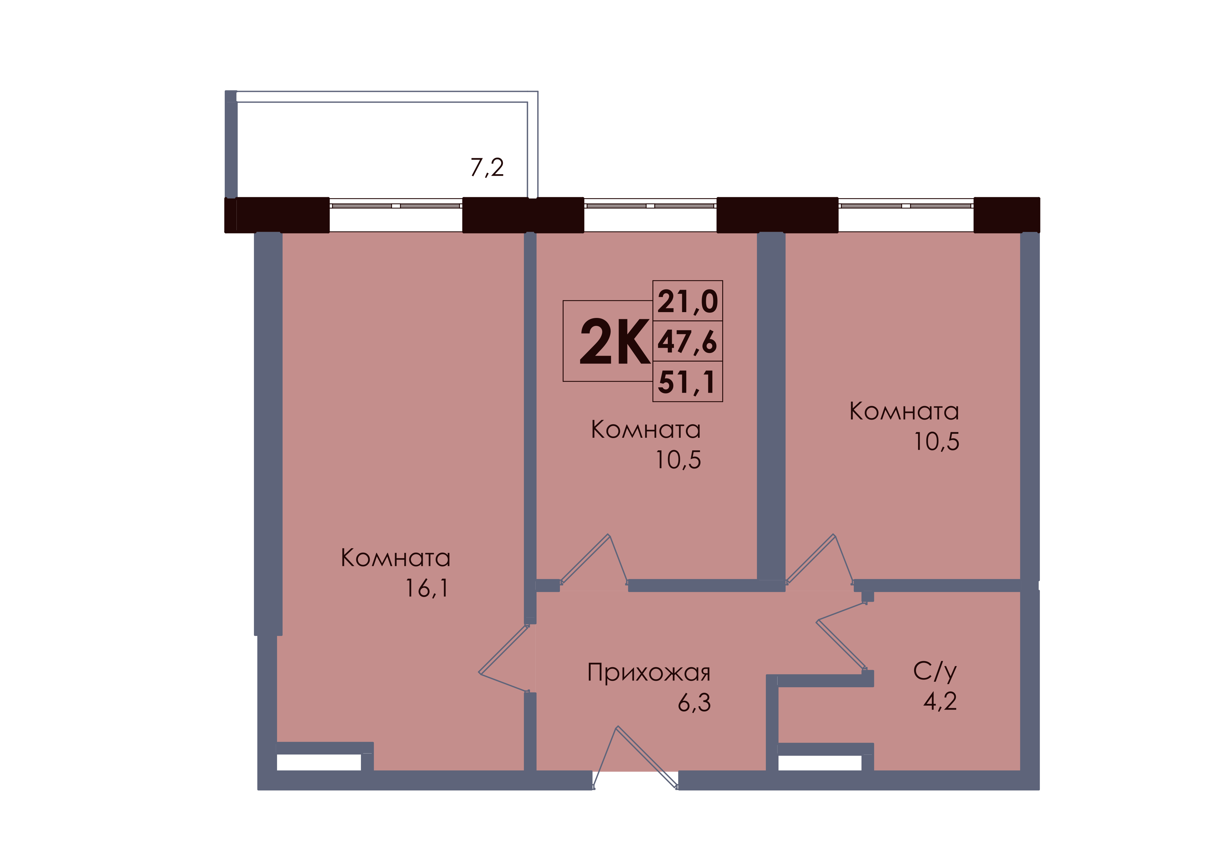 2-комнатная 48 м2 в ЖК Академия корпус null этаж 13