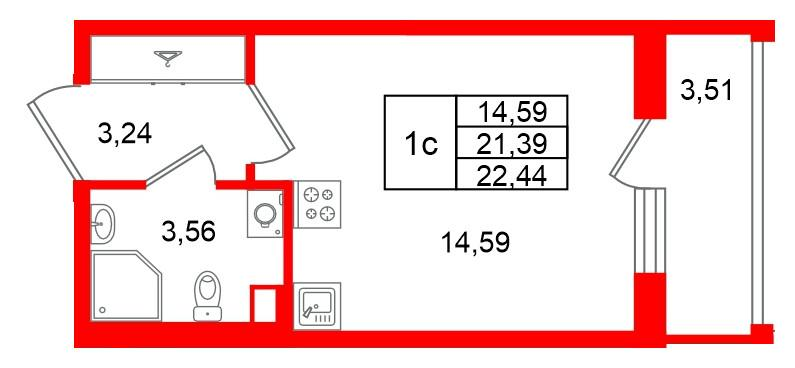 Студия 21 м2 в ЖК Univer City корпус null этаж 1