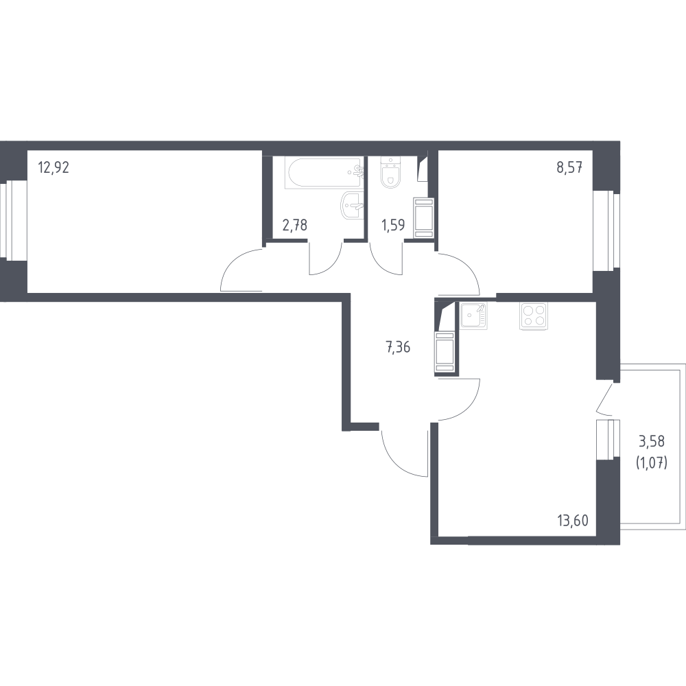 2-комнатная 48 м2 в ЖК Новое Колпино корпус null этаж 3