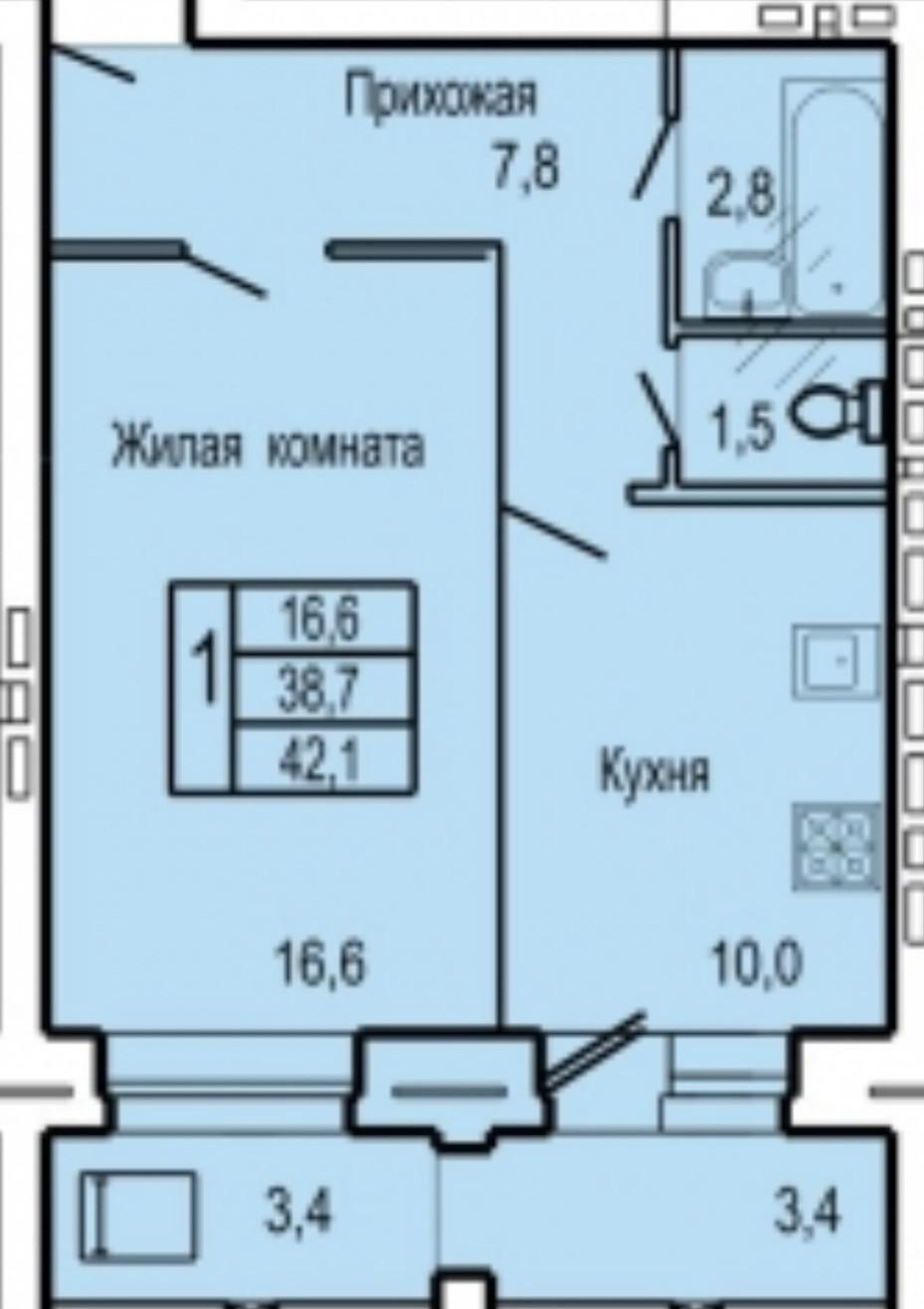 1-комнатная 41 м2 в ЖК undefined корпус null этаж 4