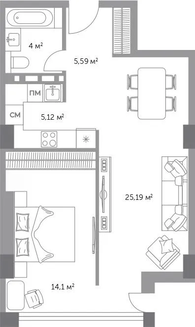 2-комнатная 55 м2 в ЖК Фьорд корпус null этаж 6