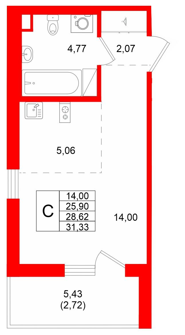 Студия 28 м2 в ЖК IQ Гатчина корпус null этаж 8