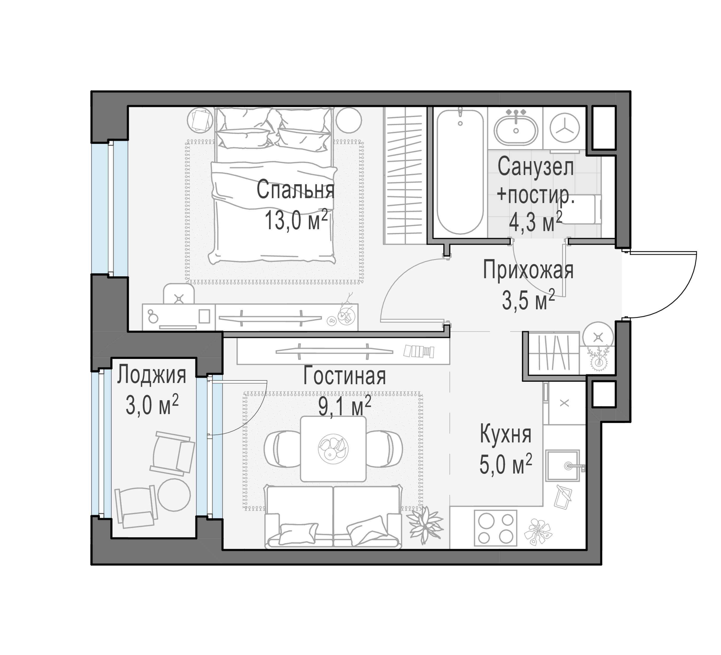 2-комнатная 36 м2 в ЖК Жилые кварталы «Белый Град» корпус null этаж 9